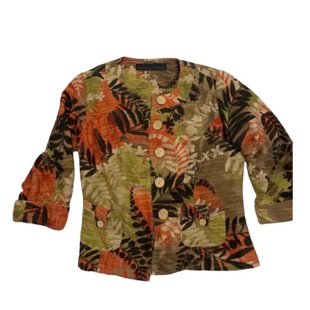 Alexis & Avery linen and cotton tropical jungle print jacket
